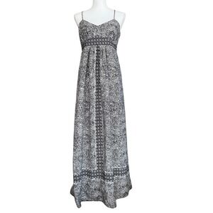 Ann Taylor LOFT Black White Paisley Print Spaghetti‎ Strap Maxi Dress Size 4
